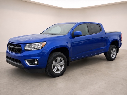 same generic blue pickup in a clean warm indoor studio